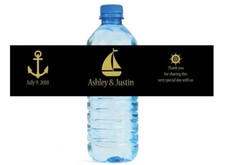 Black  Gold Nautical Wedding Anniversary Engagement Party Water Bottle Labels