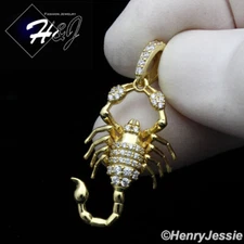 MEN WOMEN 925 STERLING SILVER ICY BLING CZ GOLD PLATED 3D SCORPION PENDANT*GP311