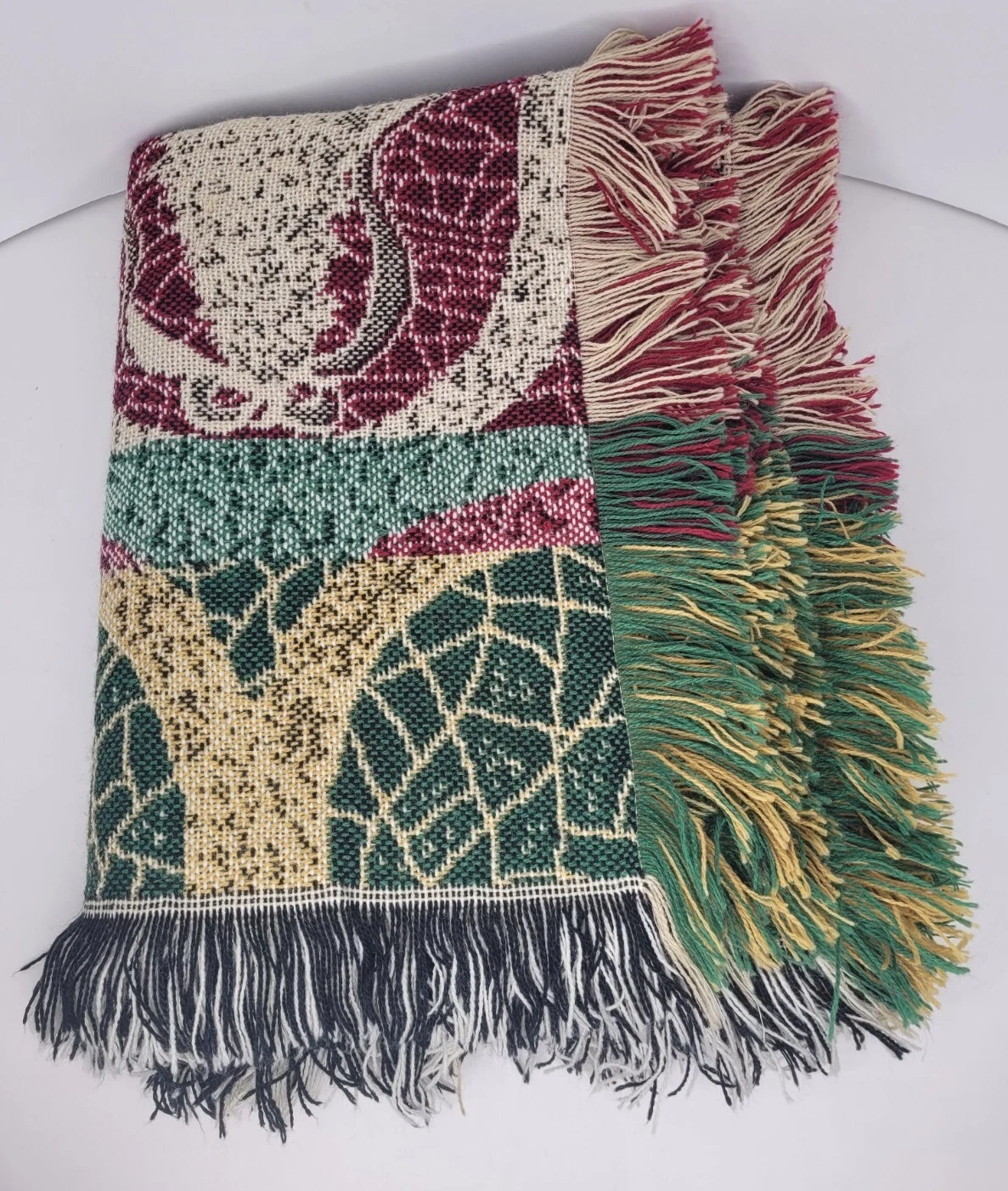Stained Glass Knit Woven Throw Blanket Tapestry Christmas Tree 55"×44"