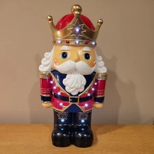 Plow And Hearth 17" Indoor Outdoor Nutcracker Statue 2 Lighted Modes LED Resin