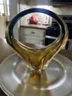 Vintage Murano Art Hand-Blown Glass Basket Vase 13" Tall Made in Italy
