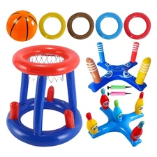 Pool Toys Games Set Pool Basketball Hoop Inflatable Ring Toss Game for Teens