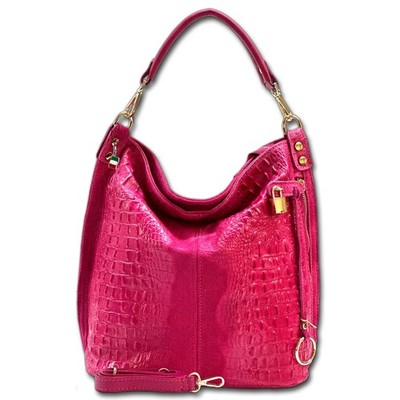 Florence Beuteltasche Echtleder fuchsia geprägt Damen Hobo Bag Tasche OTF162P