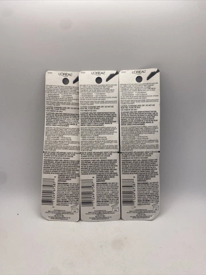 (3) Loreal Infallible Brows Volumizing Mascara Sealed 4.0 - Dark Brunette - Image 2 of 2