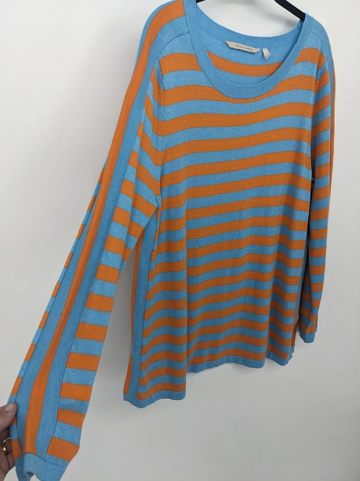 Suéter feminino Soft Surroundings grande azul laranja listrado lã cashmere pulôver - Imagem 3 de 4