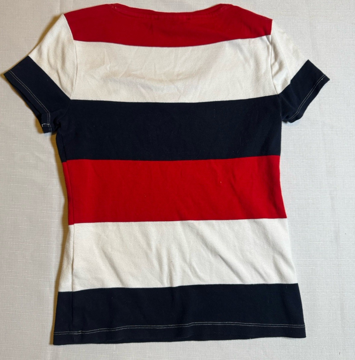 VTG Y2K Tommy Hilfiger Women’s Tshirt V Neck Color Blocked Striped Classic Med thumbnail 6