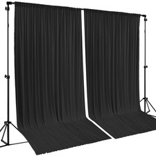 Black Backdrop Curtain 2 Panels Wrinkle Free Polyester Drapes 8x10 ft Wedding