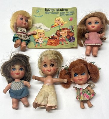 Liddle Kiddles Vintage Beautiful Rare Lot Of 5 Small Dolls 1960s With Book