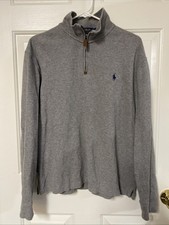Polo Ralph Lauren 1/4 Zip Pullover Sweater Gray Blue Pony Mens Size M