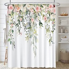 Green Eucalyptus Floral Watercolor Foliage Shower Curtain 12 Hooks 72x72 Inch