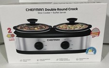 NEW Chefman Double SlowCooker & Buffet Server 2x1.25 Quart Removable Oval Crocks