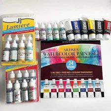 Art supply lot - Jacquard LUMIERE Acrylic paints, watercolors, liquitex 