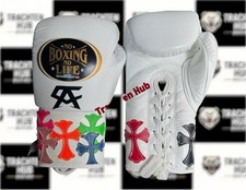 Guantes de Boxeo Blancos Hechos a Mano Personalizados - Sin Boxeo Sin Vida - 100% Cuero de Vaca