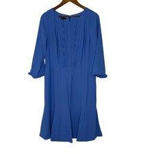 Talbots 10 Blue Midi Dress Feminine Ruffle Cuff Boho Classic Flowy NEW