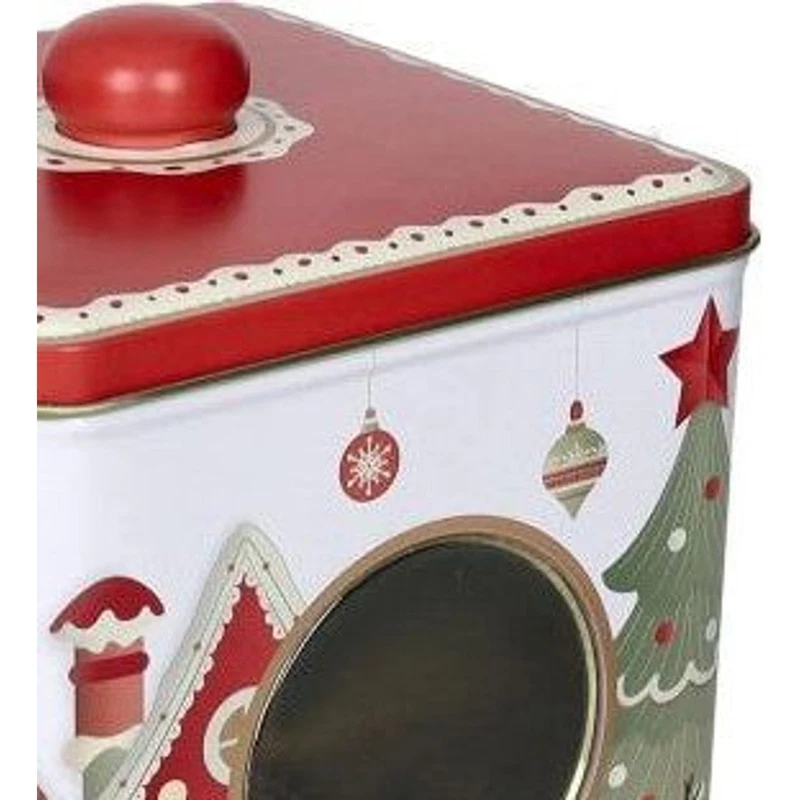 Barattolo Natale Latta con Oblò BRANDANI Villaggio in Festa Biscotti 13x13x17 cm, fotografia 3 di 9