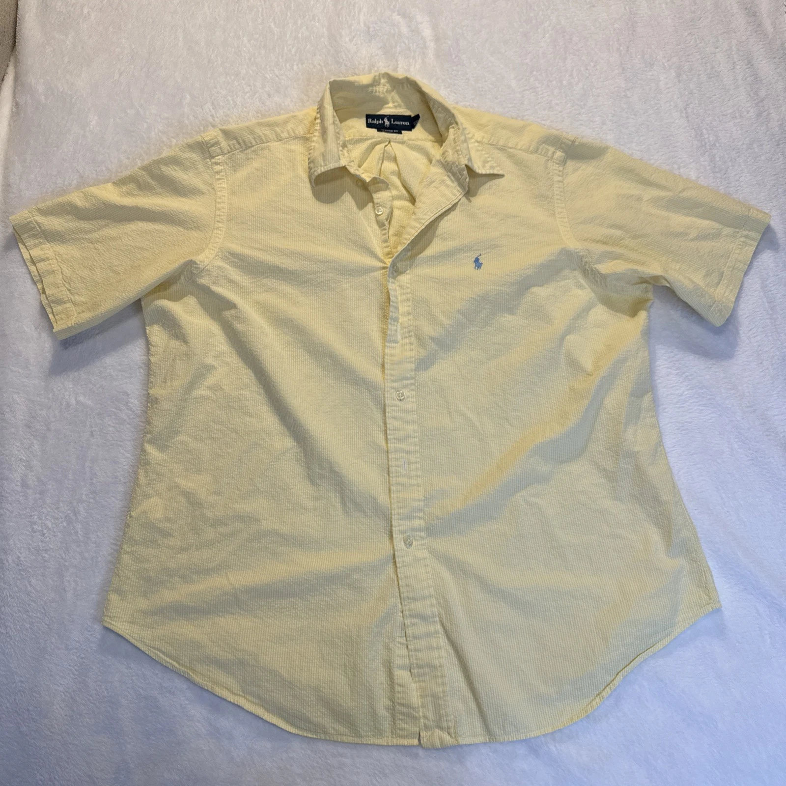 Ralph Lauren Button Up Short Sleeve Yellow Men XL Yellow Stripe Classic Fit