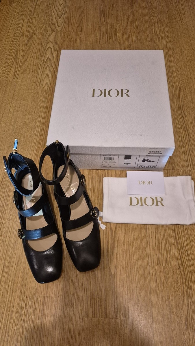 Dior D-Doll Mary Jane Black Leather Pumps Ankle Strap Buckle Block