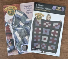2 Crochet Afghans Pattern Booklets Lion Brand Homespun Chunky 14 patterns total