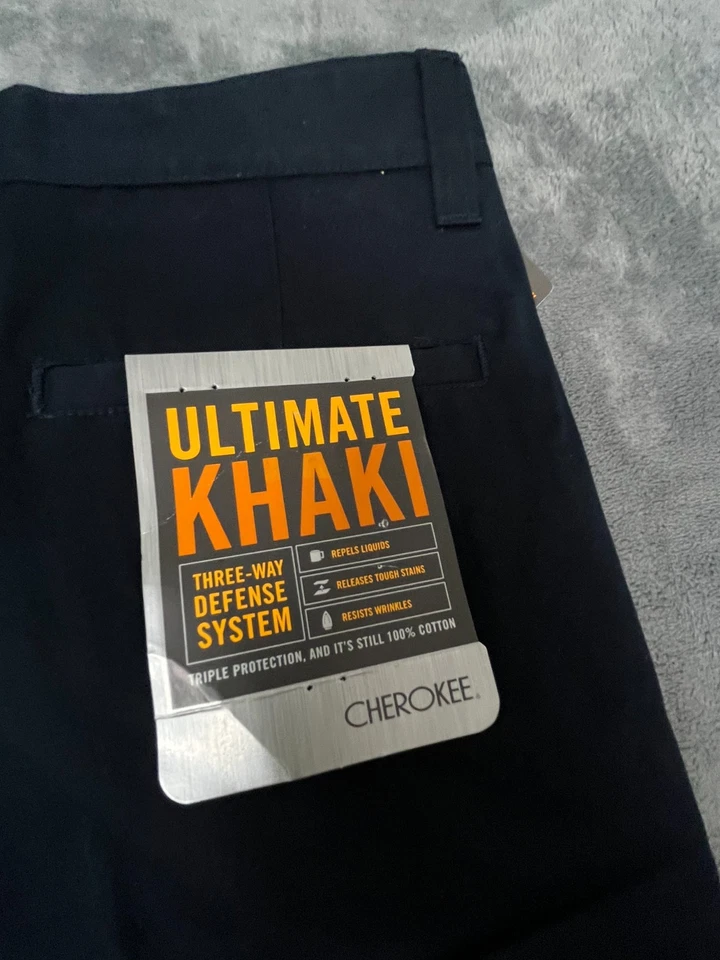 Cherokee Ultimate Khaki Pants Mens 34x34 Navy Pleated Straight Leg Classic Fit - Image 4 of 4