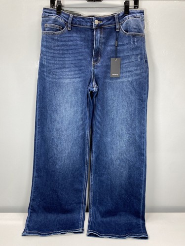 Oneso Womens Jeans Blue Size 32 Mid Rise Wide Leg Stretchy Distressed Denim