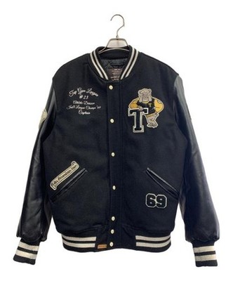 Men s MA-1 Leather Flight Jacket Bomber Coat Black Pre-Owned