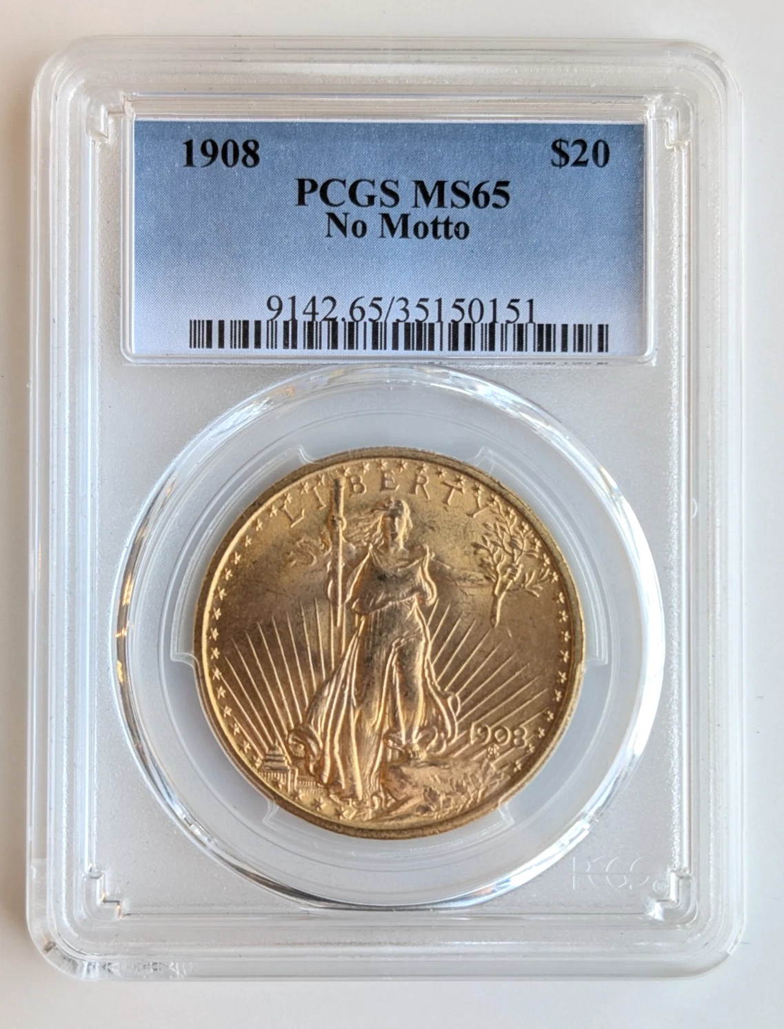 1908 No Motto United States $20 Gold Double Eagle St. Gaudens PCGS MS65
