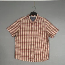 Toad Co Shirt Mens XL Red Brown Plaid Organic Cotton Short Sleeve Button Up Gorp