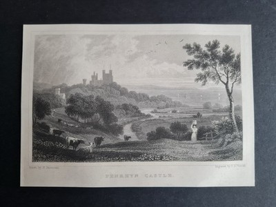 Antique 1851 print - Penrhyn Castle - Gwynedd - Wales - Gastineau