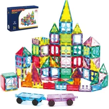 138PCS Magnetic Building Tiles Set with Cars, STEM Construction Blocks for Kids