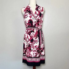 JOSEPH RIBKOFF Women's Size 2 Scarf Print Paisley Sleeveless Belted Sheath Dress