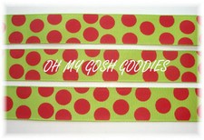LAST 2 - 4 YARDS - 7/8 CHRISTMAS LIME RED GRINCH DOTS GROSGRAIN RIBBON