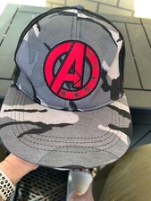 Avengers A Logo in Red on Gray black Camouflage Front w/Black Hat Cap Snapback