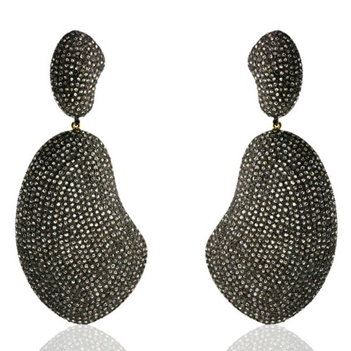 Boucles D'Oreilles Pendantes Argent 925 Saphir Diamant Pavé - Fait Main Vintage