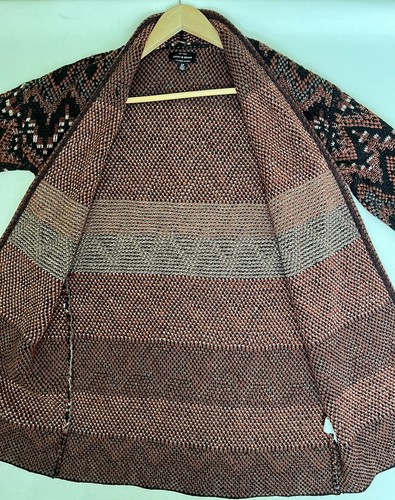 Lucky Brand Sweater Women's S Brown Chevron Aztec Knit Open-Front Long Cardigan - Picture 9 of 17