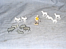  Vintage Miniature Plastic Toy Farm Animals Cows, Sheep, Goats - With Shepherd
