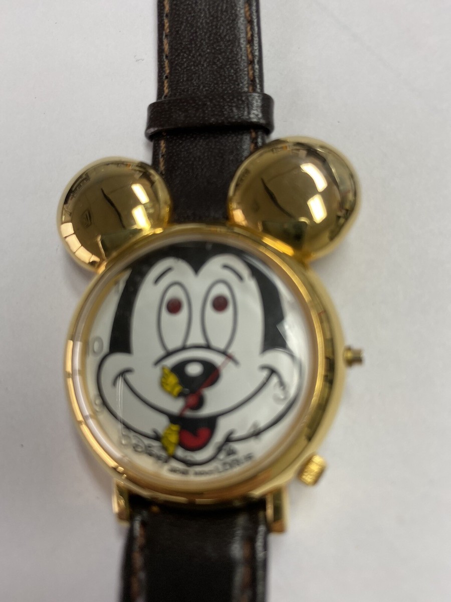Rare Mickey Mouse Gold tone Ears Shaped Watch with Mickey