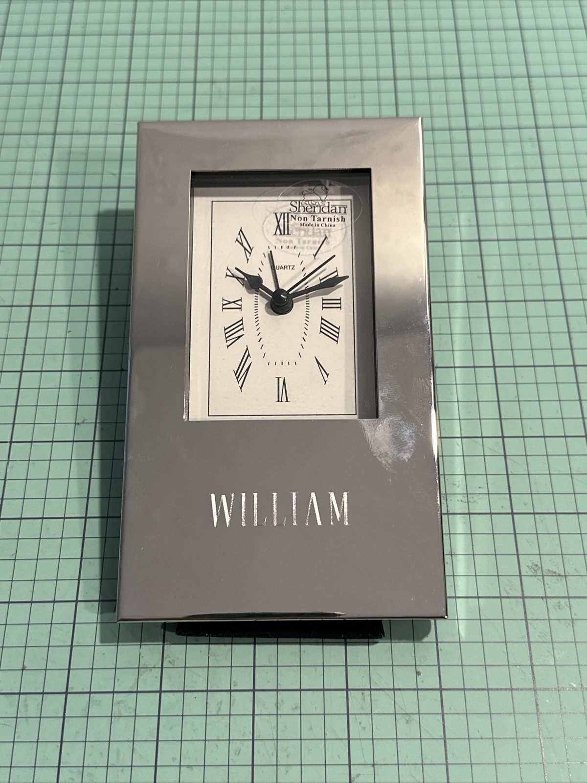 Sheridan Alarm Clock Non-Tarnish Silver Metal Endgraved "William" BS3