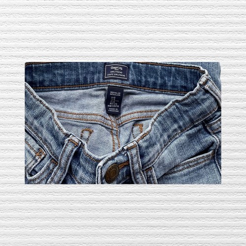 Gap Girls Girlfriend Patch Jeans Distressed Blue Denim Adjustable Waist Size 6 - Picture 11 of 11