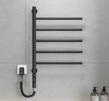 Towel Warmer 5-Bar Plug-in 85W Smart Touch Screen Digital Display Charcoal Grey