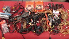 HUGE LOT OF 60 RCA CABLES S-VIDEO 25FT 12FT 6FT 3FT AC CORDS PS JACK