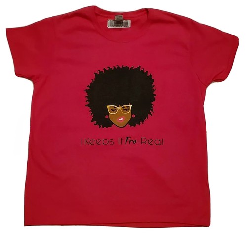 I Keeps It Fro Real Black Woman Queen Heliconia Pink Women's T-Shirt Large Afro