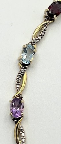 Vintage Disigner FAS Multi Gem 1 Diamond Vermeil 925 Sterling Silver Bracelet - Picture 9 of 10