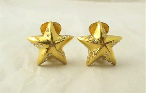 Vtg Alfred Sung Gold Starfish & Rhinestone Clip Earrings - Picture 2 of 3