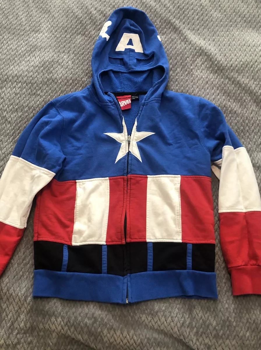 Youth Captain America Zippered Hoodie Sweatshirt size L 12 14