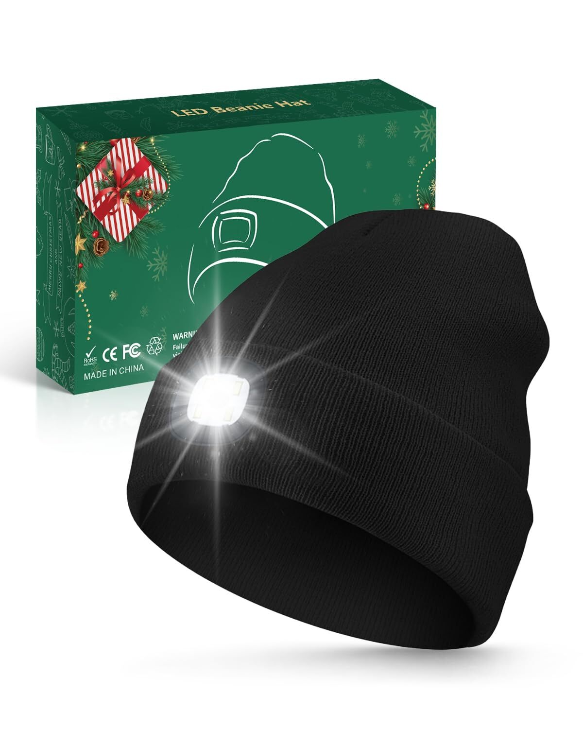 Unisex Beanie with Light, USB Rechargeable LED Headlamp Hat, Christmas Stocki...
