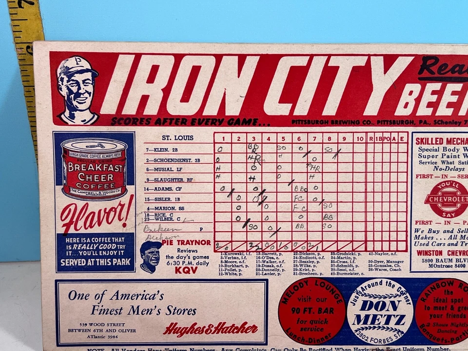 🔥25 Apr 1946 Pittsburgh Pirates Baseball Program vs Cards Scored HIGH GRADE🔥 - Image 3 of 4