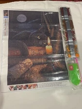 5D DIY Artificial Diamond Art Painting Kit Craft Black Cat w/Candle (20cmx30cm)