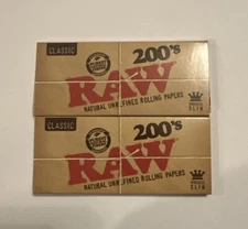 2X PACKS RAW 200's Classic KING SIZE SLIM FLAT PACK 400 Uncreased Rolling papers