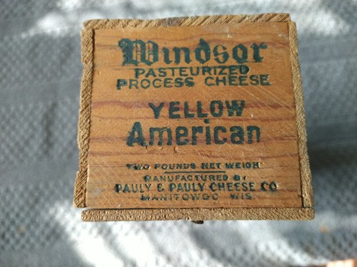 Vintage Windsor Club Pauly Cheese Green Bay WI Advertising Wood Box 2# WITH TOP - Picture 5 of 6