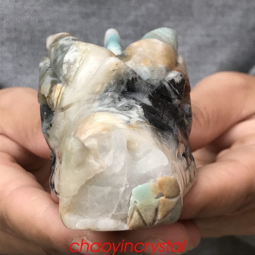 0.46LB Natural Amazonite Dragon Skull Quartz Crystal Carved Decor XK862-05-A - Picture 5 of 12